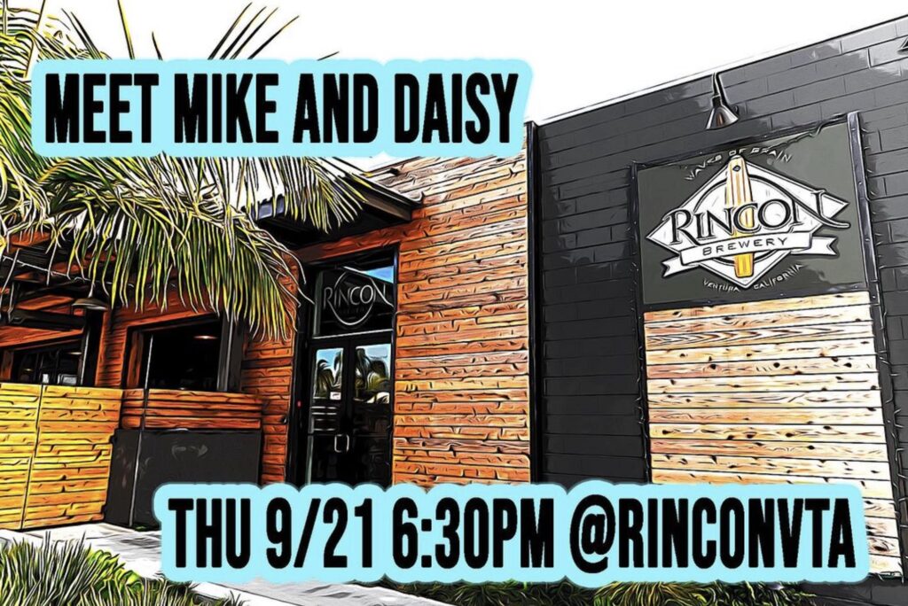 Photo of Rincon Brewery, with text that says "Meet Mike and Daisy Thursday 9/21 6:30pm"